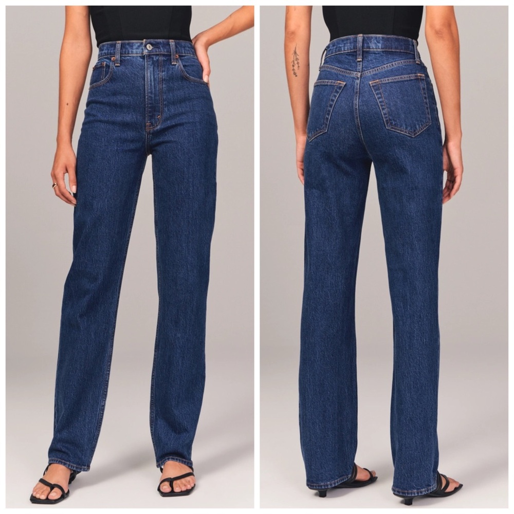 Abercrombie & Fitch The 90’s Straight Ultra High Rise Blue Denim Jeans Sz 12/31